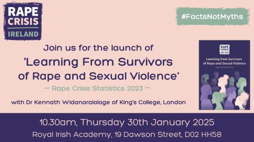 Invitation to the launch of Rape Crisis Ireland's 'Learning From Survivors of Rape and Sexual Violence' on 30th January poster